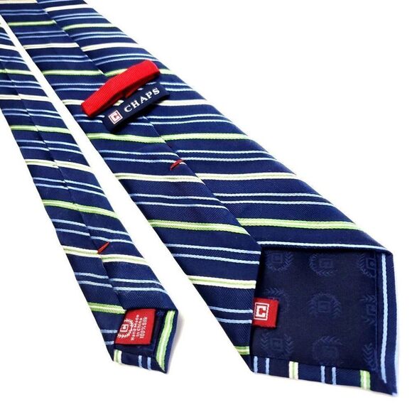 Chaps Blue Green Silk Tie Woven Striped‎ - Picture 3 of 6